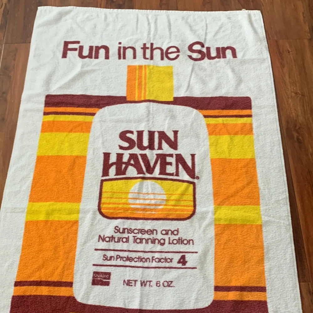 Vintage CANNON TERRY BEACH TOWEL 1960's 1970s Shaklee Sun Screen Graphic new - Picture 3 of 5
